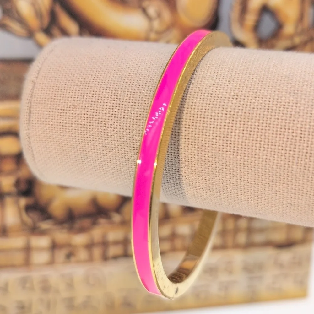 J. Crew Pink and Gold Enamel Bangle Bracelet - Picture 1 of 8